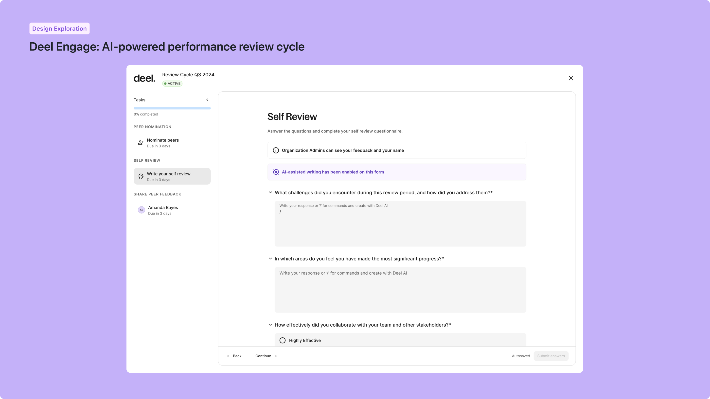 Deel Engage career and performance product UI — 1 of 9