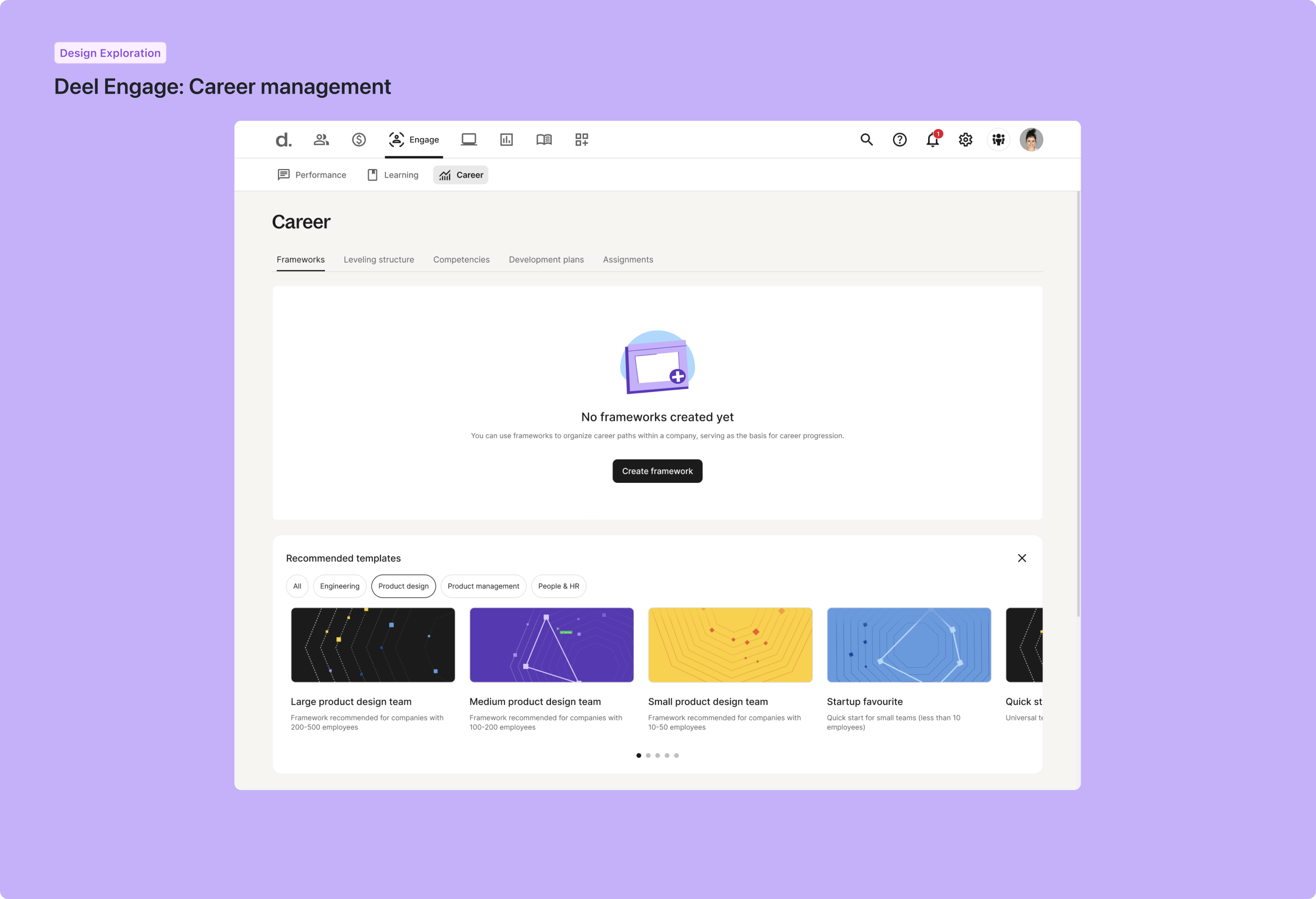 Deel Engage career and performance product UI — 5 of 9