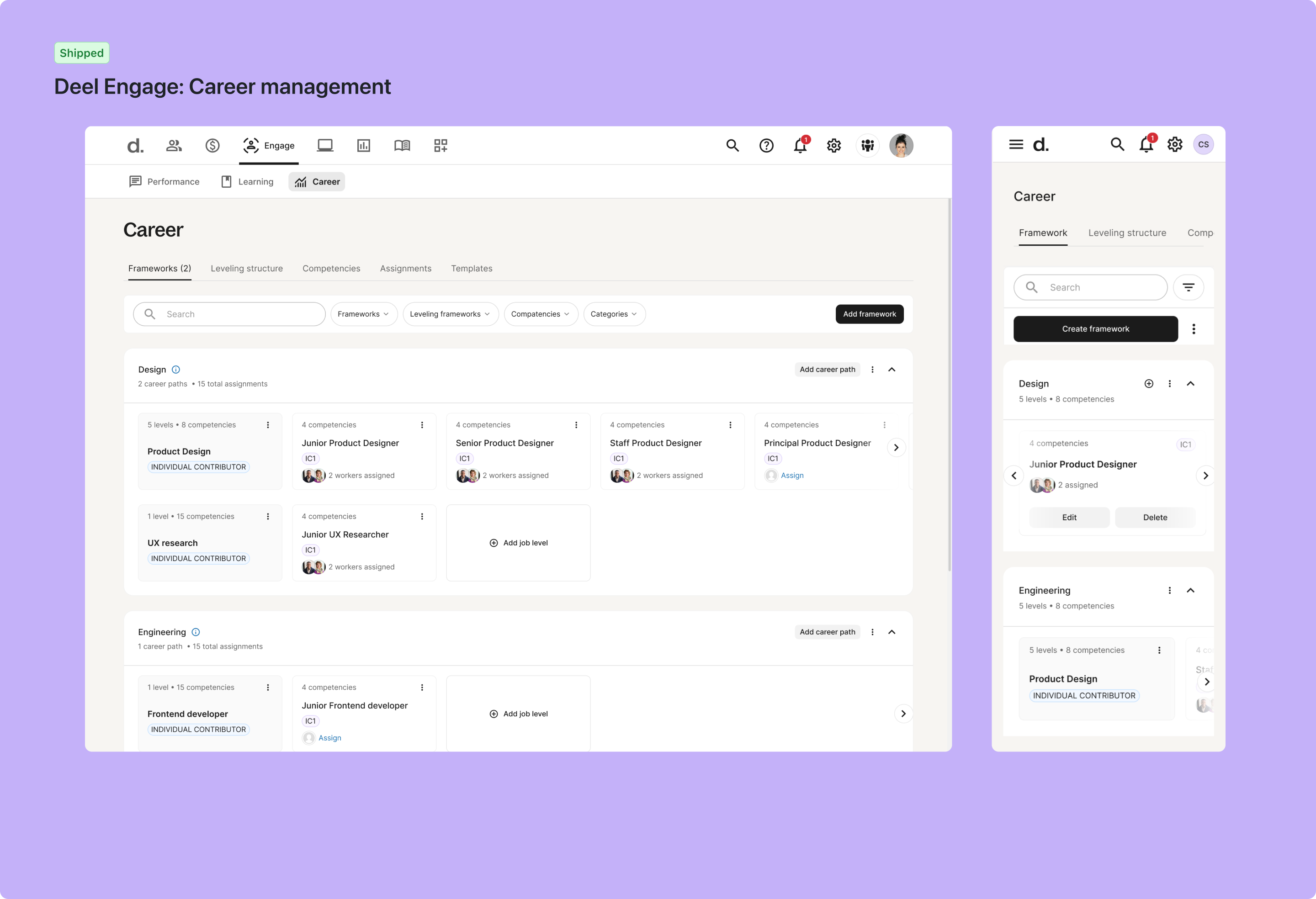 Deel Engage career and performance product UI — 8 of 9